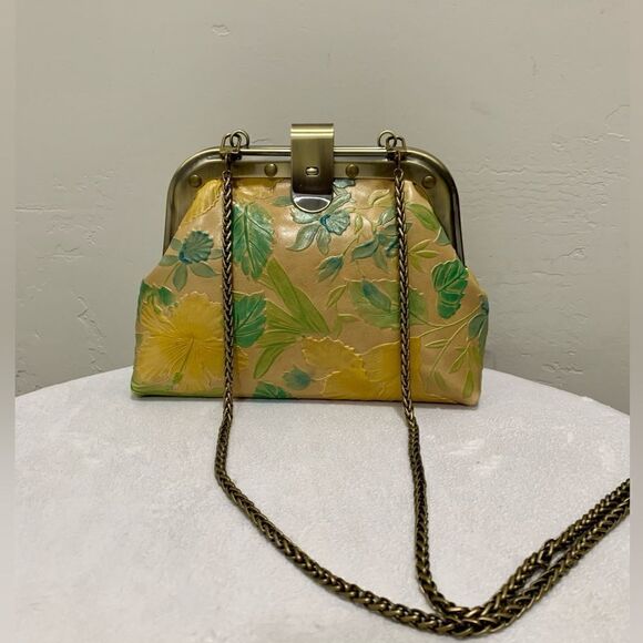 Handmade Genuine Leather Floral Embossed Chic Metal Frame Bag/Crossbody - Picture 10 of 15